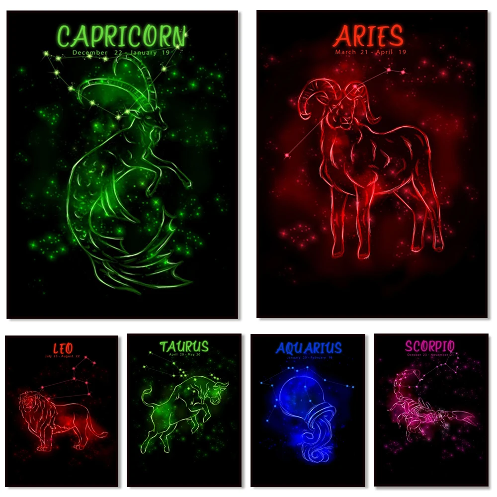 12 Zodiac Signs Neon Canvas Painting Posters and Printed Wall Art Pictures for Living Room Home Decor
12 Zodiac Signs Neon Canvas Painting Posters and Printed Wall Art Pictures for Living Room Home Decor