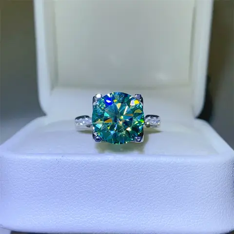 Romantic 925 Sterling Silver 5 carats Green Moissanite Promise Ring, Mother's Day Gift for Women, Anniversary Gift