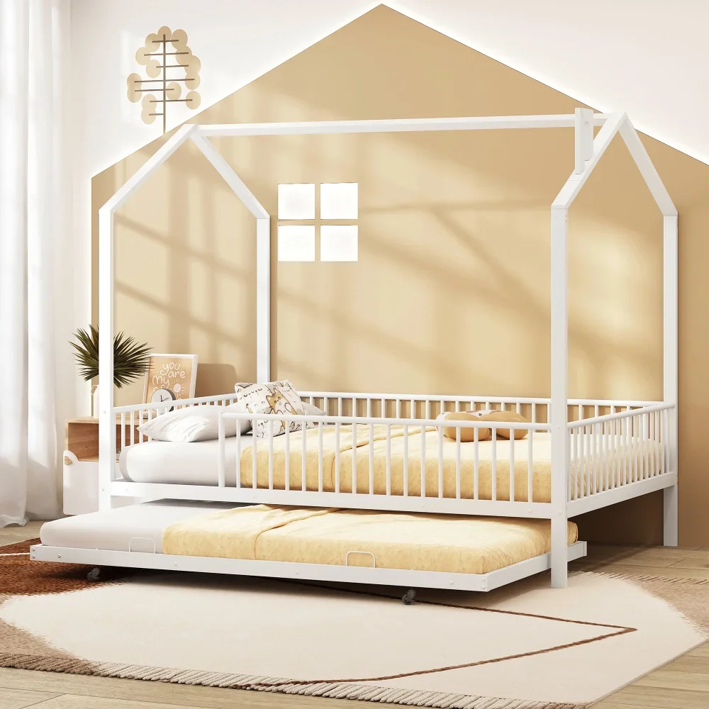 Metal Full Size House Bed, Daybed with Trundle for Kids, House-Shaped Design, Children Beds
Metal Full Size House Bed, Daybed with Trundle for Kids, House-Shaped Design, Children Beds