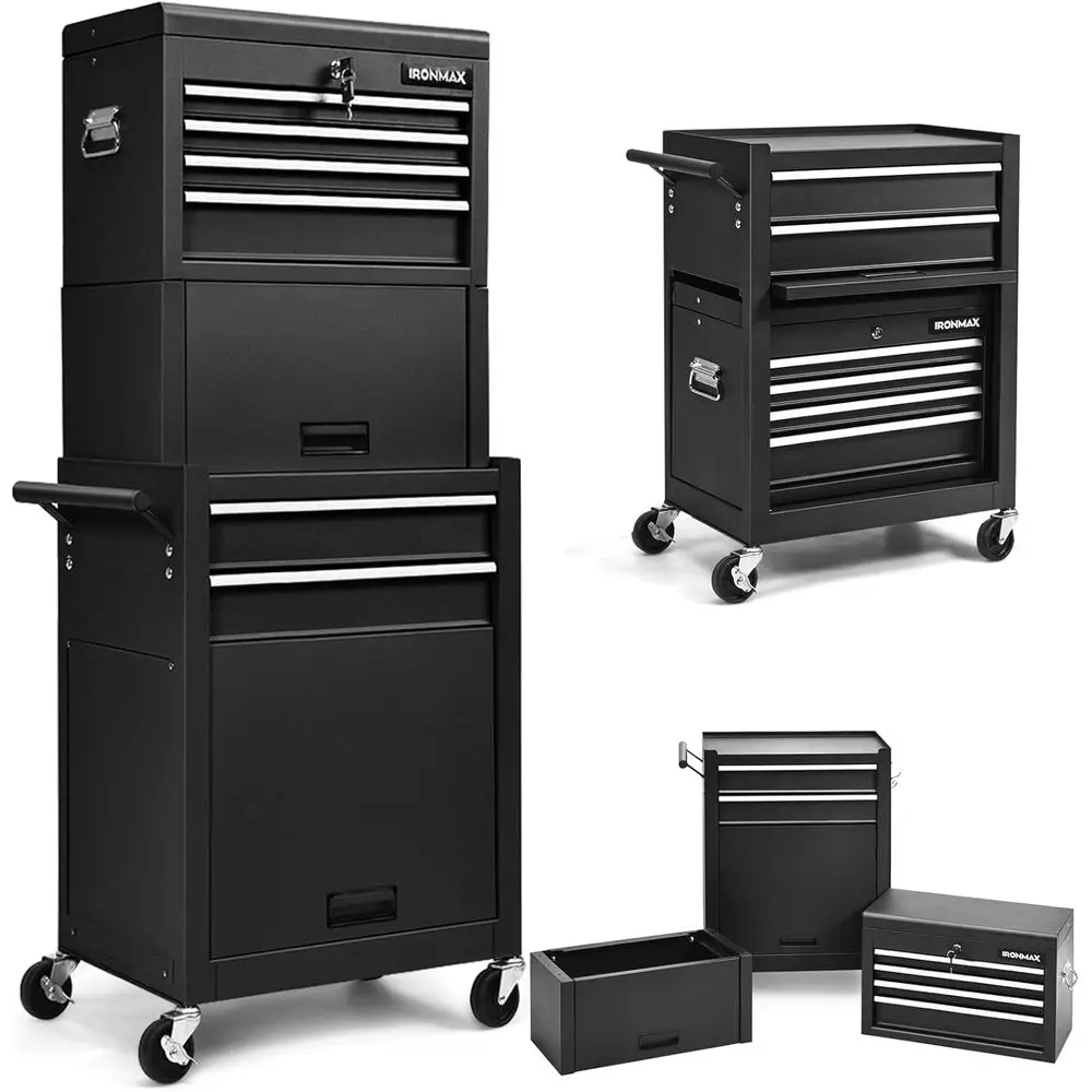 6-Drawer Lockable Rolling Tool Chest with 4 Casters, Detachable Storage for Workshop and Repair Shop, Black
6-Drawer Lockable Rolling Tool Chest with 4 Casters, Detachable Storage for Workshop and Repair Shop, Black
