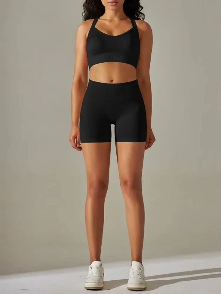 MIML Seamless Solid Color Cross Back Sports Bra Running Fitness Shorts 2 Piece Set Yoga Wear Workout Clothes for Women Gym Sets
MIML Seamless Solid Color Cross Back Sports Bra Running Fitness Shorts 2 Piece Set Yoga Wear Workout Clothes for Women Gym Sets