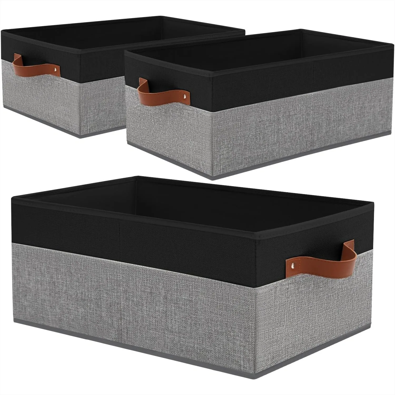 Large Capacity Storage Bins for Closet Organizing, Fabric Boxes with Leather Handles for Shelves, Clothes, Toys - Black and Grey
Large Capacity Storage Bins for Closet Organizing, Fabric Boxes with Leather Handles for Shelves, Clothes, Toys - Black and Grey