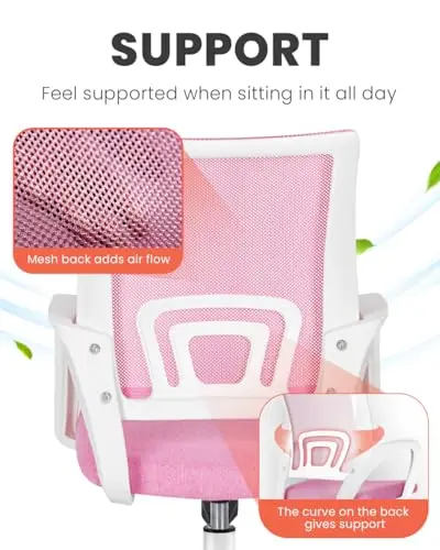 Pink Mesh Back Office Chair With Lumbar Support, Adjustable Height, Swivel Base, Rolling Casters, And Breathable Design For
Pink Mesh Back Office Chair With Lumbar Support, Adjustable Height, Swivel Base, Rolling Casters, And Breathable Design For