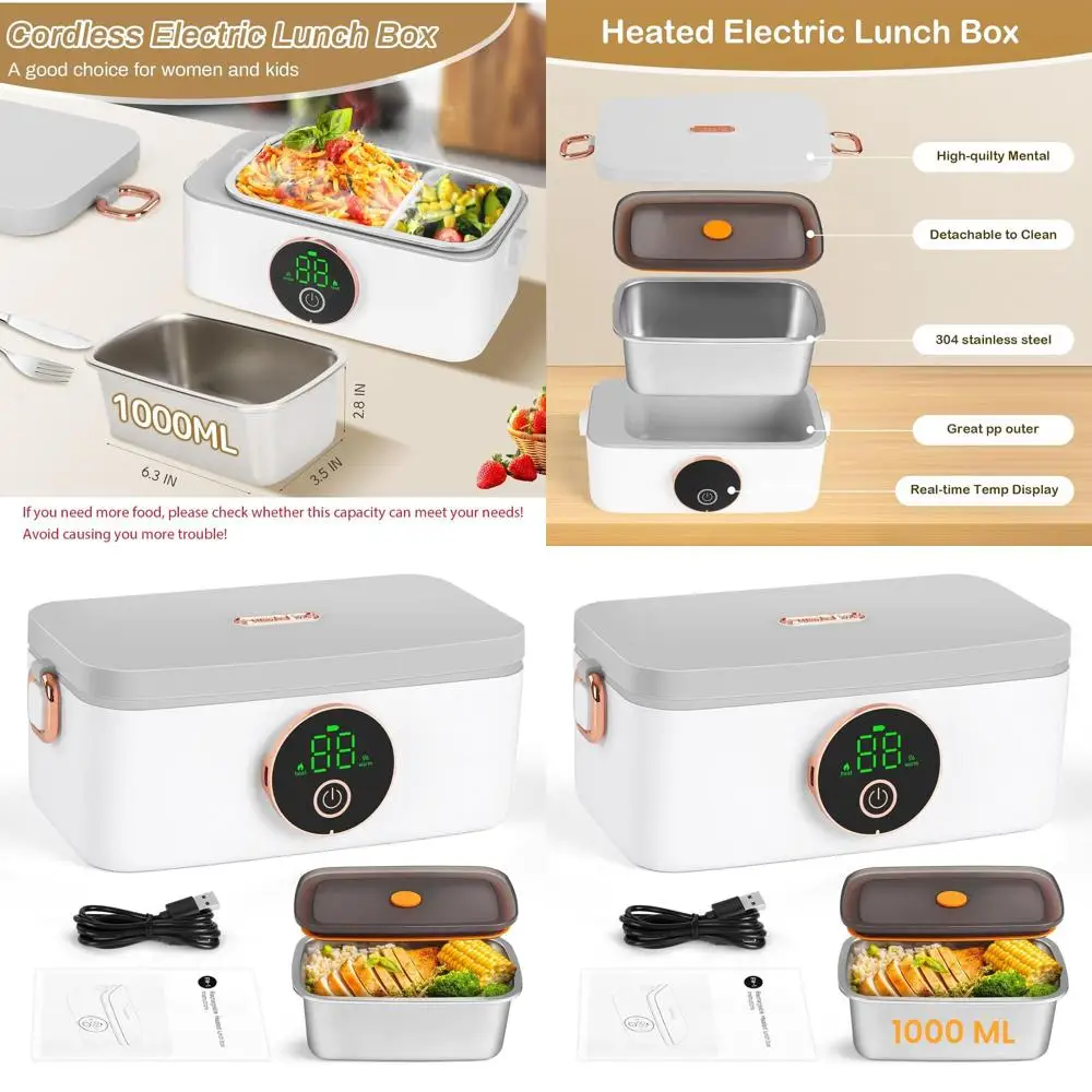 Portable 1L Electric Lunch Box with 16000mAh Battery for Instant Heating, Ideal for Car, Office, Travel & Outdoors
Portable 1L Electric Lunch Box with 16000mAh Battery for Instant Heating, Ideal for Car, Office, Travel & Outdoors