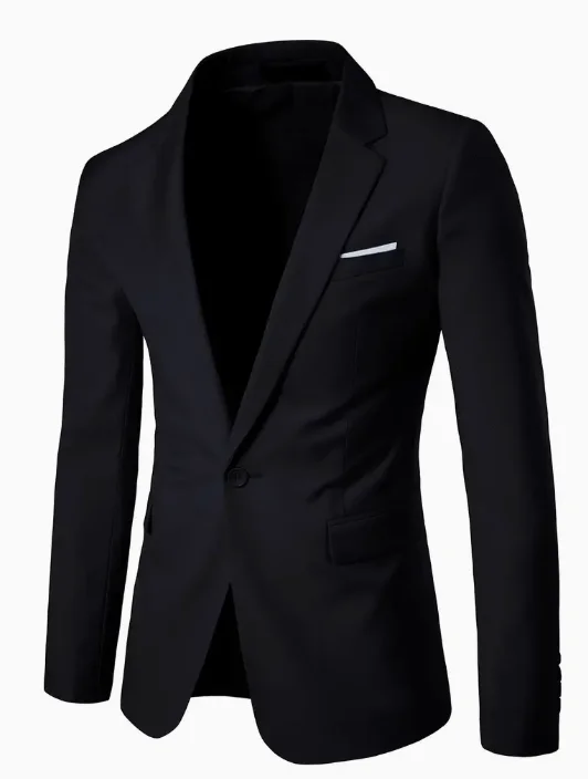 One Button Blazer, Men's Casual Solid Color Flap Pocket Lapel Suit Jacket For Business
One Button Blazer, Men's Casual Solid Color Flap Pocket Lapel Suit Jacket For Business
