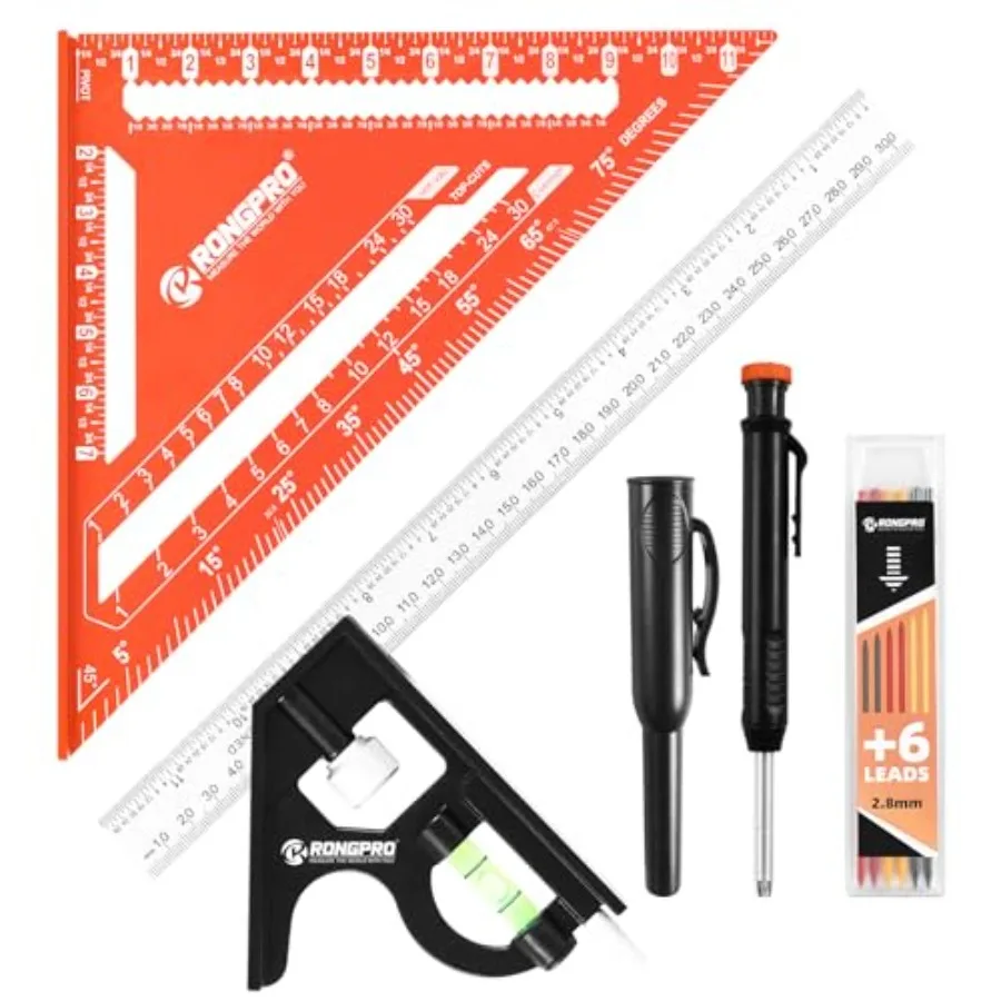 Aluminum Alloy 12in Carpenter Square and 12in Zinc-Alloy Combination Square Set, CNC-hined with Woodworking Pencil, Carpenter M
Aluminum Alloy 12in Carpenter Square and 12in Zinc-Alloy Combination Square Set, CNC-hined with Woodworking Pencil, Carpenter M