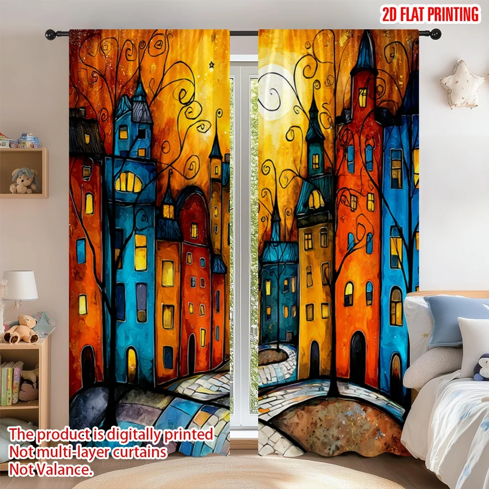 2D flat printing 2pcs Curtain Drapes Colorful Townscape Painting Digital Printed Polyester Drapes Festive Holiday for Holiday
2D flat printing 2pcs Curtain Drapes Colorful Townscape Painting Digital Printed Polyester Drapes Festive Holiday for Holiday