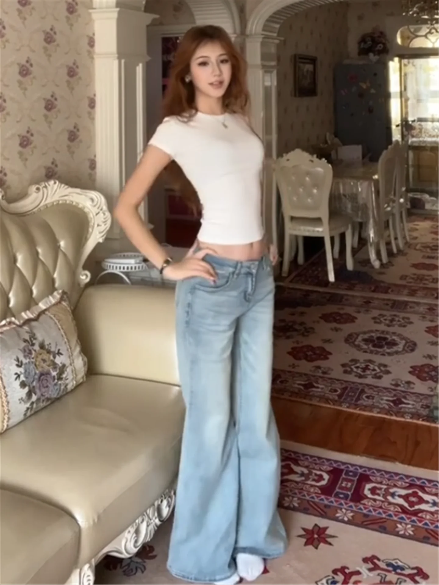 Light Blue Low Waist Wide Leg Flared Jeans Women's Loose Drapey Not Tight High Waist Extended Floor Length Pants Casual Style
Light Blue Low Waist Wide Leg Flared Jeans Women's Loose Drapey Not Tight High Waist Extended Floor Length Pants Casual Style