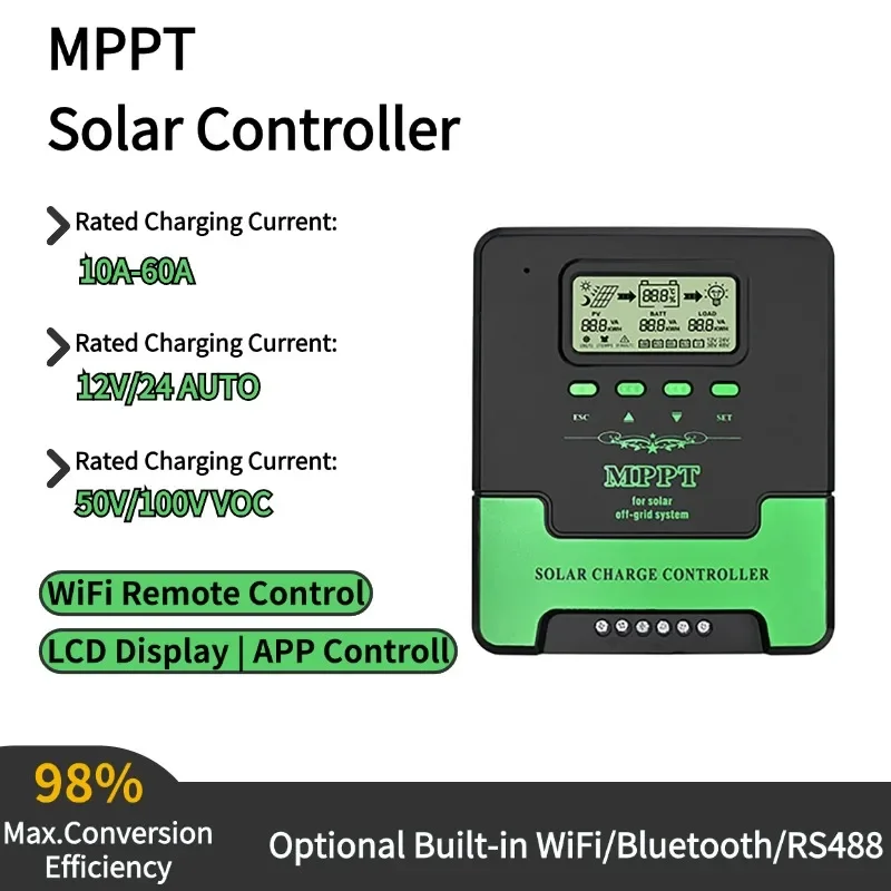 WiFi Solar Panel Regulator MPPT 10A 20A 30A 40A 50A 60A Solars Charger Controller 12V 24V Auto for Lead Acid Lithium Battery
WiFi Solar Panel Regulator MPPT 10A 20A 30A 40A 50A 60A Solars Charger Controller 12V 24V Auto for Lead Acid Lithium Battery
