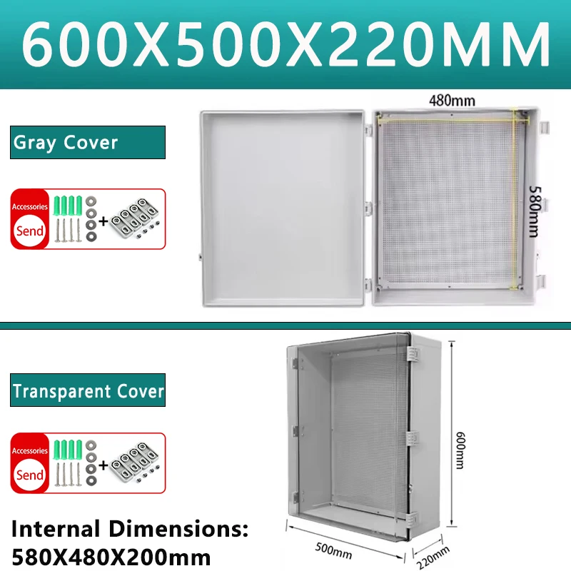 600x500x220 мм IP66 Водонепроницаемая серая/прозрачная крышка Распределительная коробка ABS пластик Открытый шарнир для электронных инструментов
600x500x220 мм IP66 Водонепроницаемая серая/прозрачная крышка Распределительная коробка ABS пластик Открытый шарнир для электронных инструментов