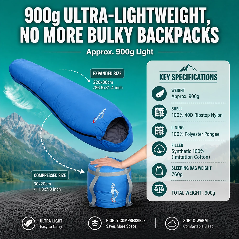 Kamperbox SY011 Sleeping Bag 40D Ripstop Nylon Shell Synthetic Fiber Fill Lightweight Portable Camping Sleeping Bag for Adults
Kamperbox SY011 Sleeping Bag 40D Ripstop Nylon Shell Synthetic Fiber Fill Lightweight Portable Camping Sleeping Bag for Adults