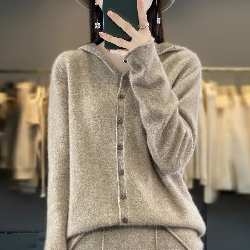 Women Cardigans Sweater 100% Wool Hooded Long Sleeve Warm Winter Cashmere Loose Single Breasted Jumpers Korean Fashion Outerwear
Women Cardigans Sweater 100% Wool Hooded Long Sleeve Warm Winter Cashmere Loose Single Breasted Jumpers Korean Fashion Outerwear