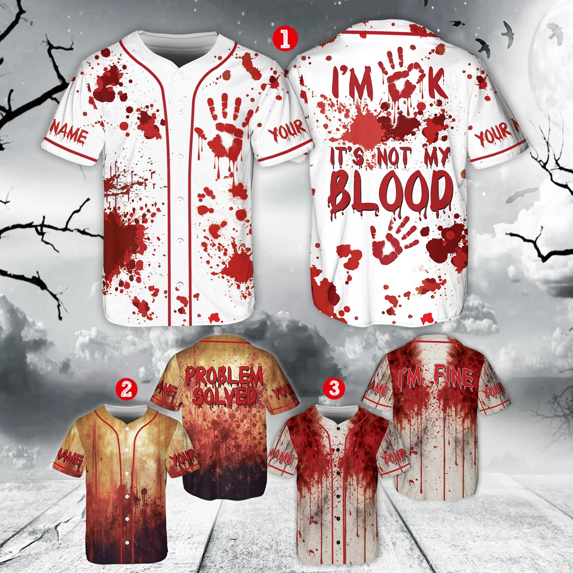 Funny Bloody Halloween Baseball Jersey – Custom Name Scary Shirt with Zombie Horror Design, Great for Halloween Party Costume
Funny Bloody Halloween Baseball Jersey – Custom Name Scary Shirt with Zombie Horror Design, Great for Halloween Party Costume
