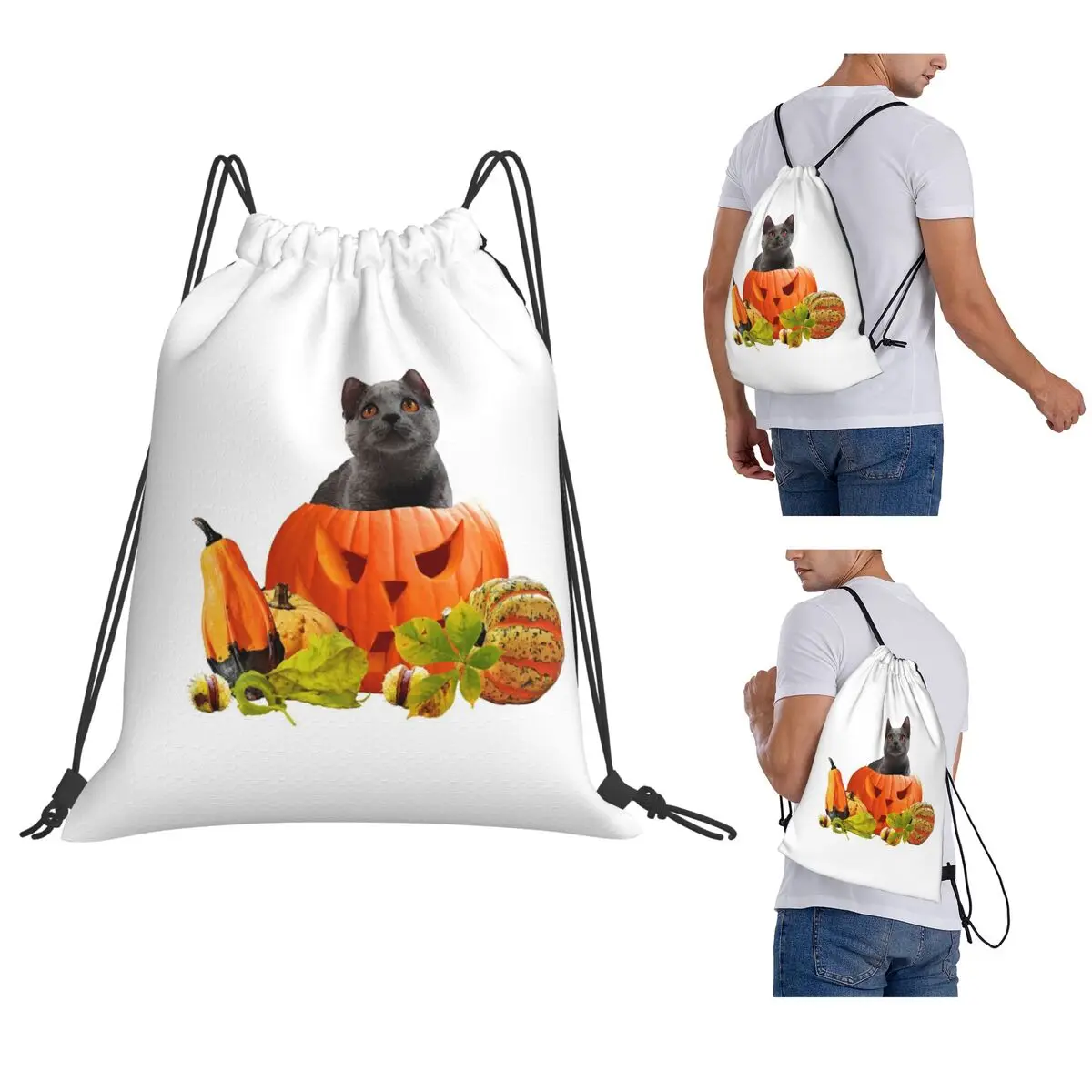 Happy Halloween Pumpkin Gray Cat Backpacks Casual Drawstring Bags Sports Bag Book Bags for Man Woman School
Happy Halloween Pumpkin Gray Cat Backpacks Casual Drawstring Bags Sports Bag Book Bags for Man Woman School