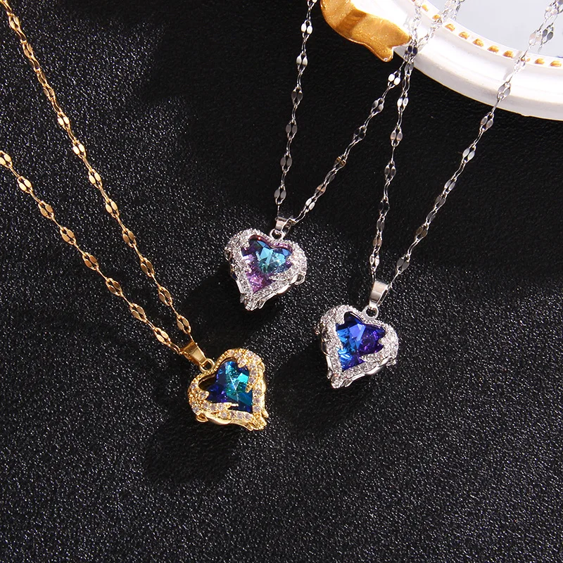 Stainless steel Colorful Ocean Heart Zirconia Pendant Necklace for Women Luxury Jewelry Choker Chain Necklaces
Stainless steel Colorful Ocean Heart Zirconia Pendant Necklace for Women Luxury Jewelry Choker Chain Necklaces