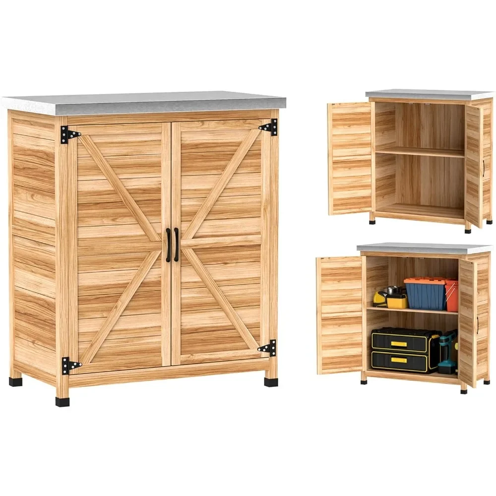Outdoor Storage Cabinet, Wooden Tool Storage Box with Metal Tabletop and Shelf, Potting Bench Table with Double Doors for Patio
Outdoor Storage Cabinet, Wooden Tool Storage Box with Metal Tabletop and Shelf, Potting Bench Table with Double Doors for Patio