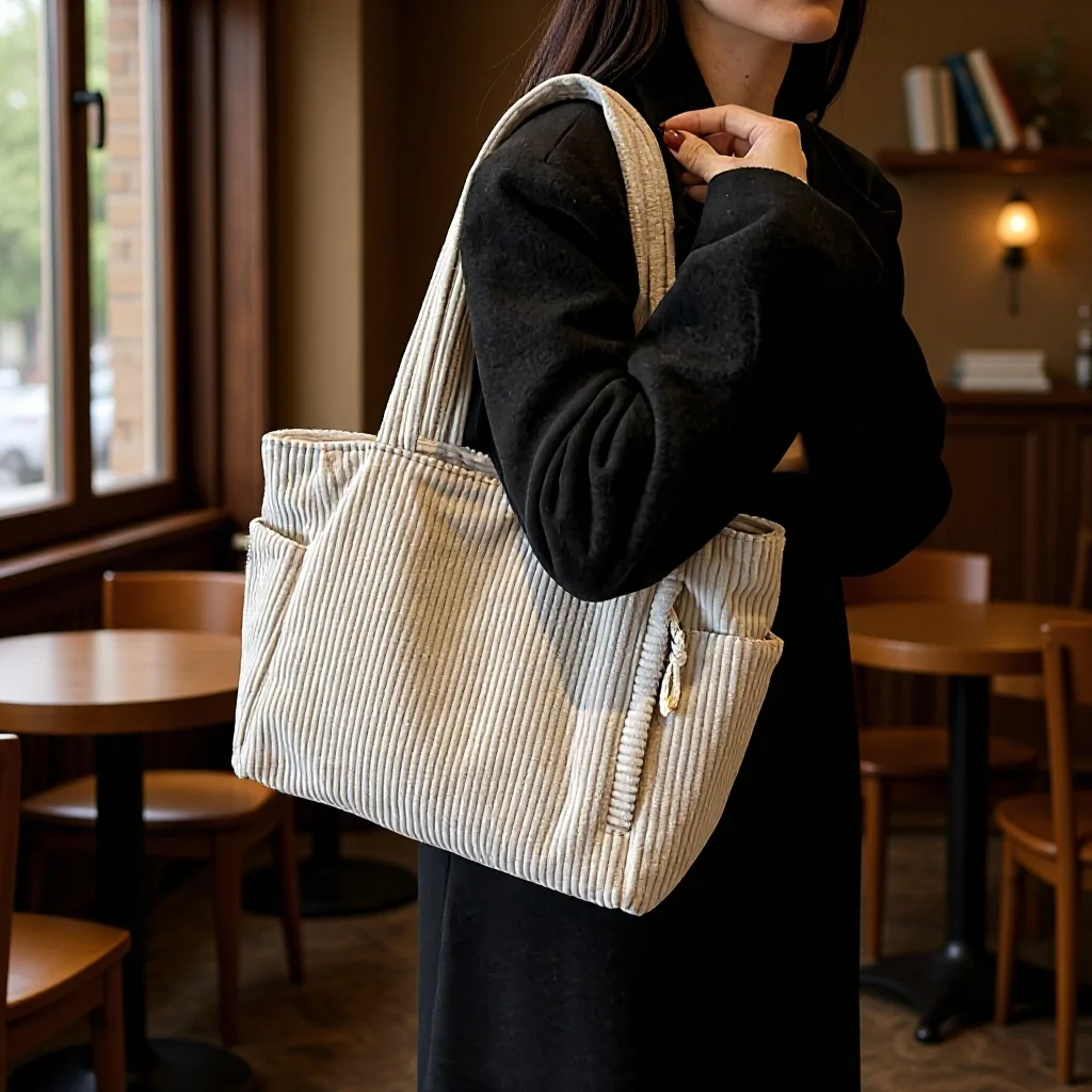Women's Corduroy Tote Bag, Large Capacity Casual Shoulder Bag with Side Pockets, Soft Fabric Daily & Work Handbag
Women's Corduroy Tote Bag, Large Capacity Casual Shoulder Bag with Side Pockets, Soft Fabric Daily & Work Handbag