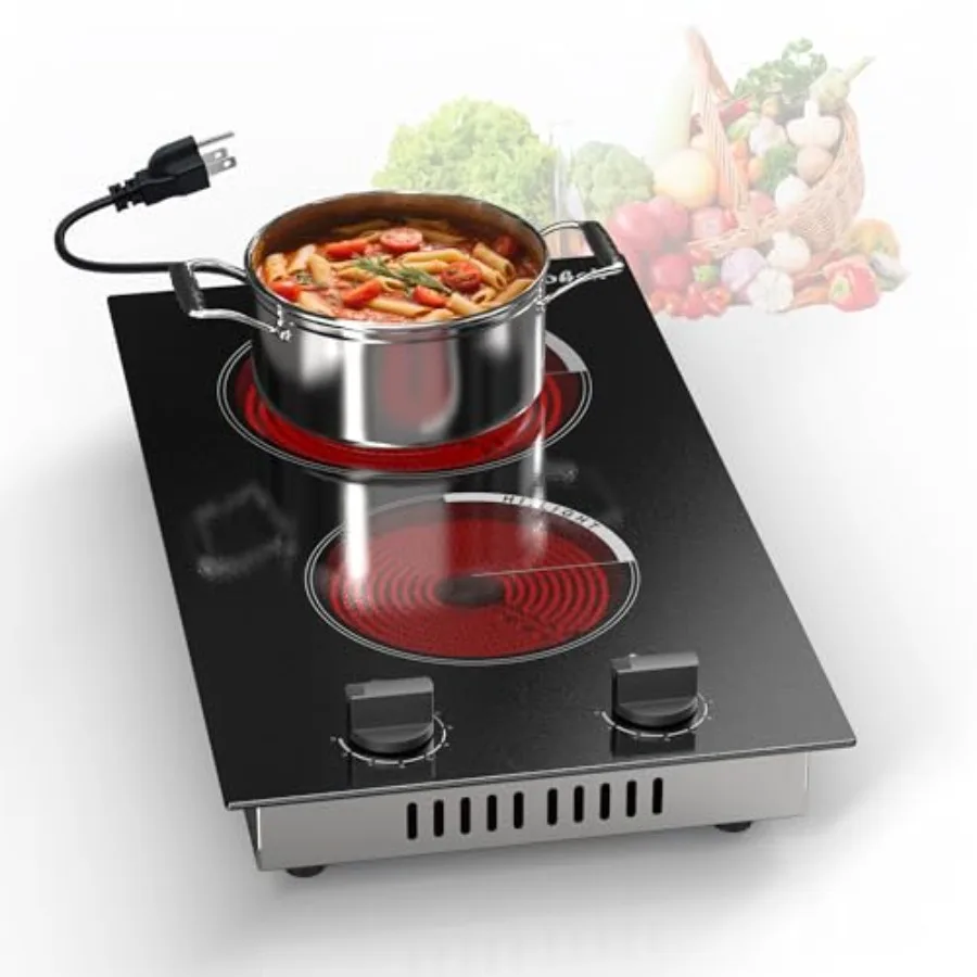 2 Burner Electric Cooktop for Kitchen Countertop and Built-in Use Ceramic Glass Surface Black 2000W Power with Residual Heat In
2 Burner Electric Cooktop for Kitchen Countertop and Built-in Use Ceramic Glass Surface Black 2000W Power with Residual Heat In