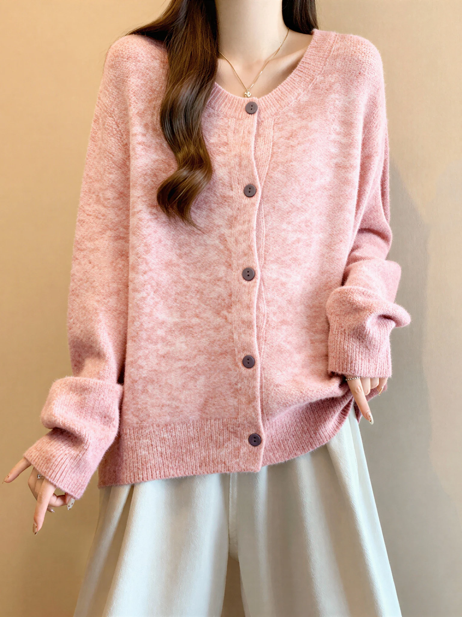 Pink Knitted Cardigan Women's Sweater Outerwear Shoulder Length Mouton Hair Dyed Gradient Color Loose Fit Commute Style
Pink Knitted Cardigan Women's Sweater Outerwear Shoulder Length Mouton Hair Dyed Gradient Color Loose Fit Commute Style