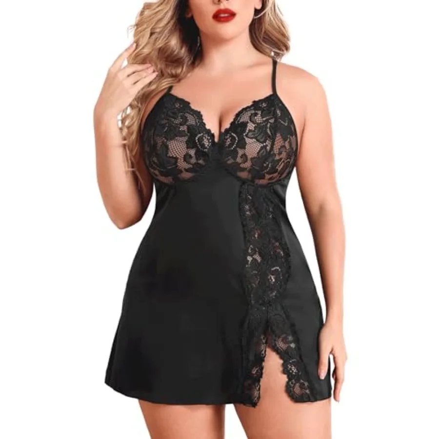 Avidlove Plus Size Lingerie For Women Sexy Satin Nightgown Lace Babydoll Side Slit Strappy Chemise Nightwear
Avidlove Plus Size Lingerie For Women Sexy Satin Nightgown Lace Babydoll Side Slit Strappy Chemise Nightwear