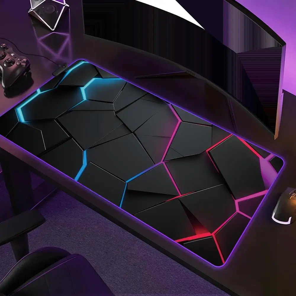 RGBLarge Gaming Mouse Pad with Red-Blue Gradient Design LED Anti-Slip Rubber Gaming Mouse Pad Suitable for Gamers and Office Use