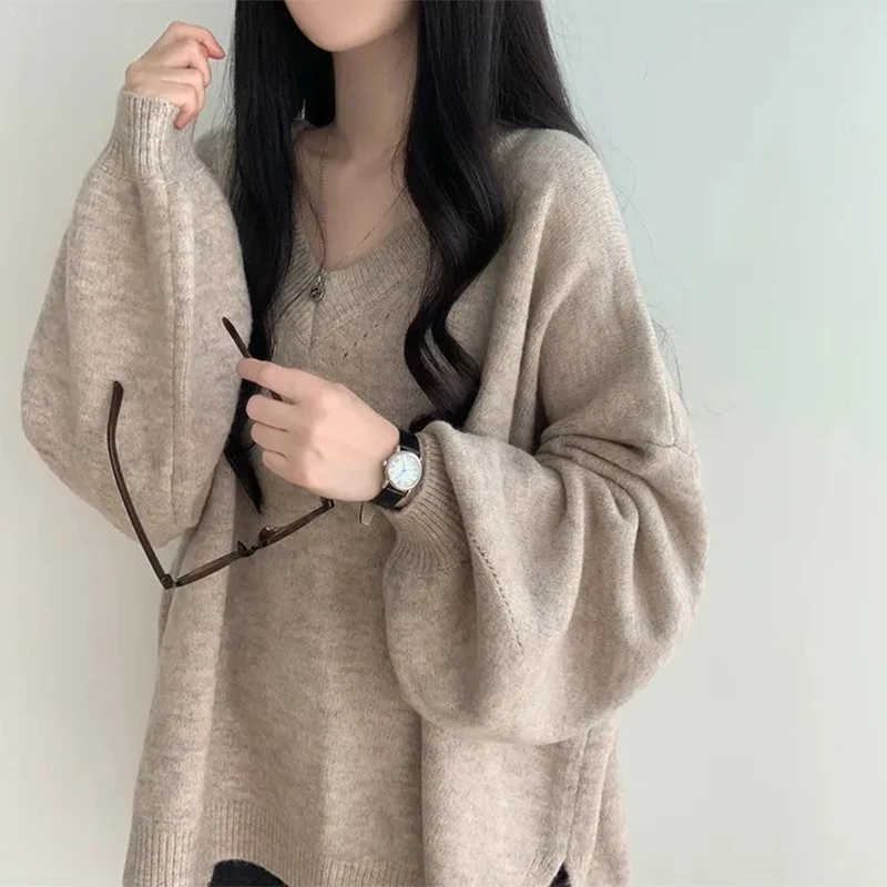 Осенне-зимний свитер с v-образным вырезом, свободный и ленивый, теплый крой, короткий спереди, длинный сзади, толстый вязаный свитер с разрезом, новинка 2023 года
Осенне-зимний свитер с v-образным вырезом, свободный и ленивый, теплый крой, короткий спереди, длинный сзади, толстый вязаный свитер с разрезом, новинка 2023 года