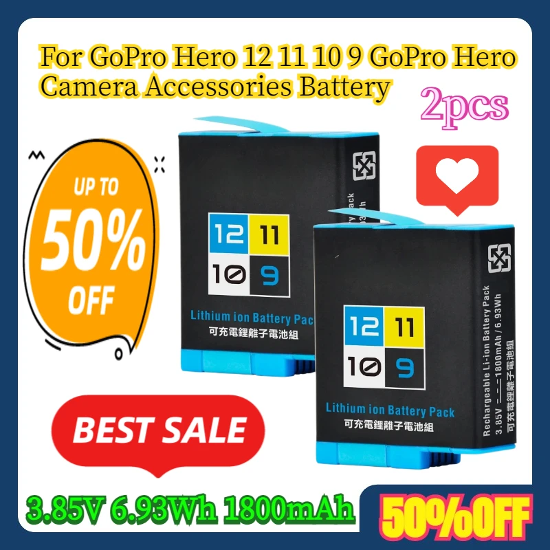 2pcs For GoPro Hero 12 11 10 9 GoPro Hero Camera Accessories 3.85V 6.93Wh 1800mAh Battery
2pcs For GoPro Hero 12 11 10 9 GoPro Hero Camera Accessories 3.85V 6.93Wh 1800mAh Battery