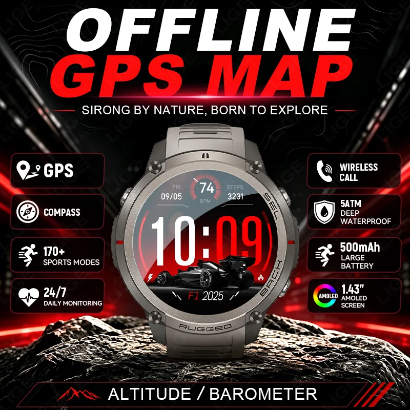 LIGE New GPS Route Navigation Smart Watch Military Offline Map Clock 500mAh Battery Men Outdoors 5ATM Waterproof Swim Watches
LIGE New GPS Route Navigation Smart Watch Military Offline Map Clock 500mAh Battery Men Outdoors 5ATM Waterproof Swim Watches