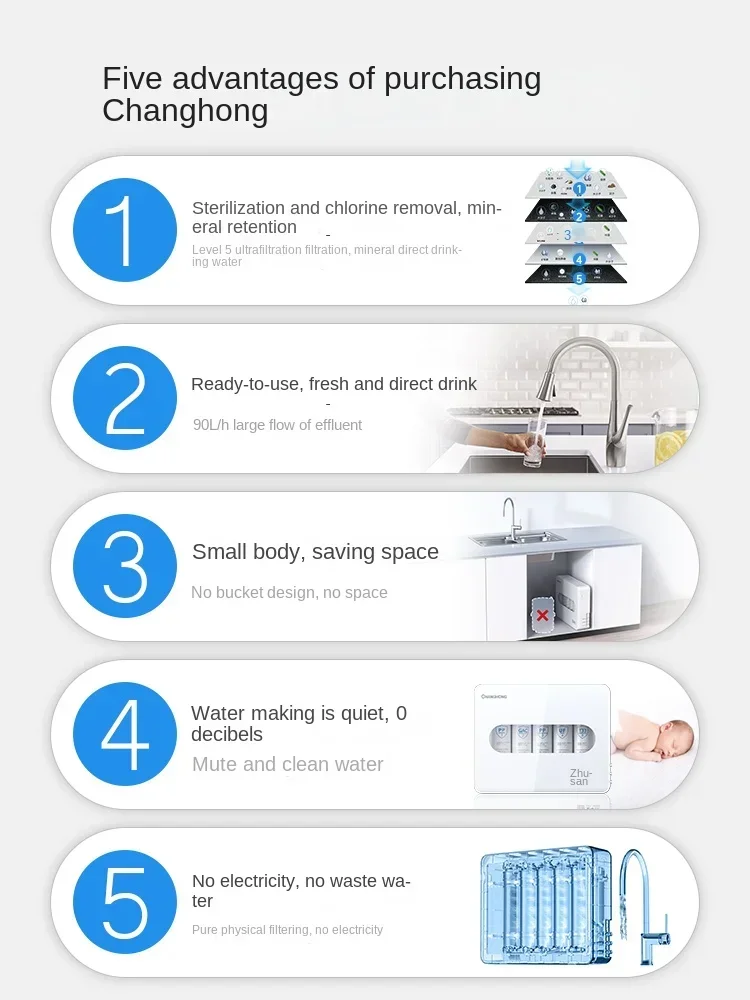 Changhong water purifier, household direct drinking kitchen, tap water, faucet, pre-filter, five-stage ultrafiltration water
Changhong water purifier, household direct drinking kitchen, tap water, faucet, pre-filter, five-stage ultrafiltration water