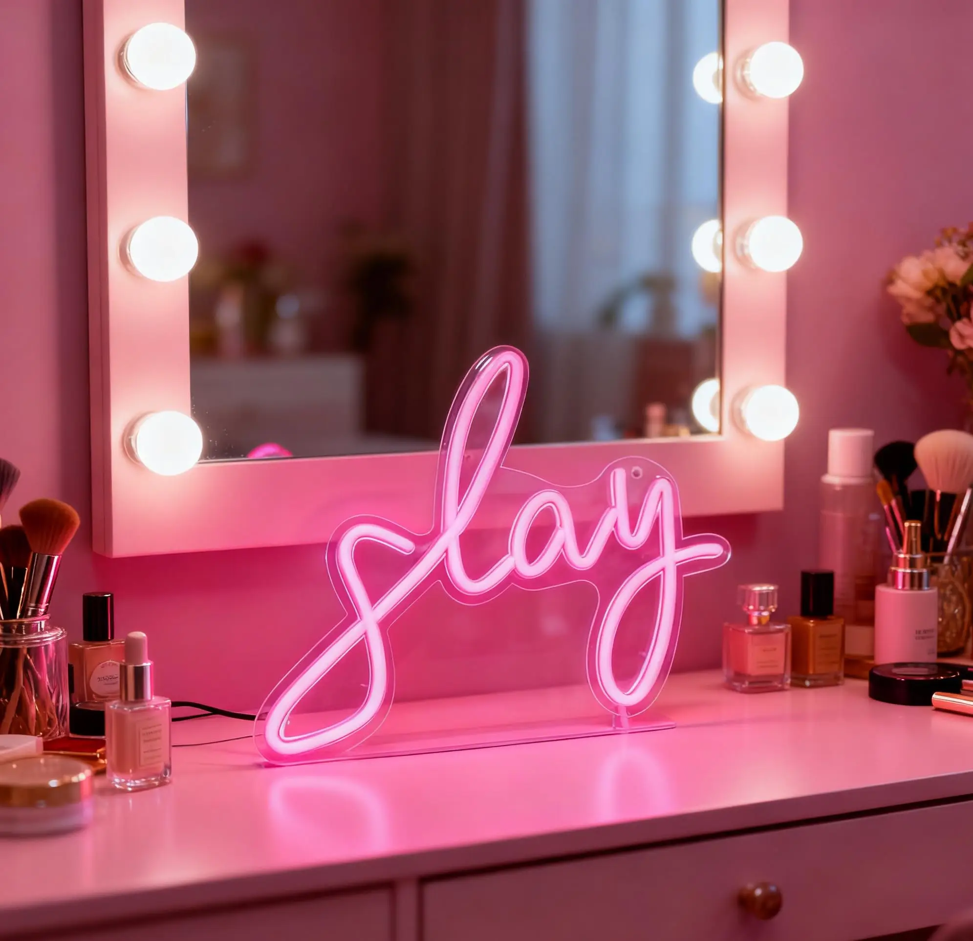 Slay LED Neon Sign, USB Powered Dimmable Decorative Light for Home Bedroom Vanity Girls Room Party Ambient Lighting Wall Decor
Slay LED Neon Sign, USB Powered Dimmable Decorative Light for Home Bedroom Vanity Girls Room Party Ambient Lighting Wall Decor