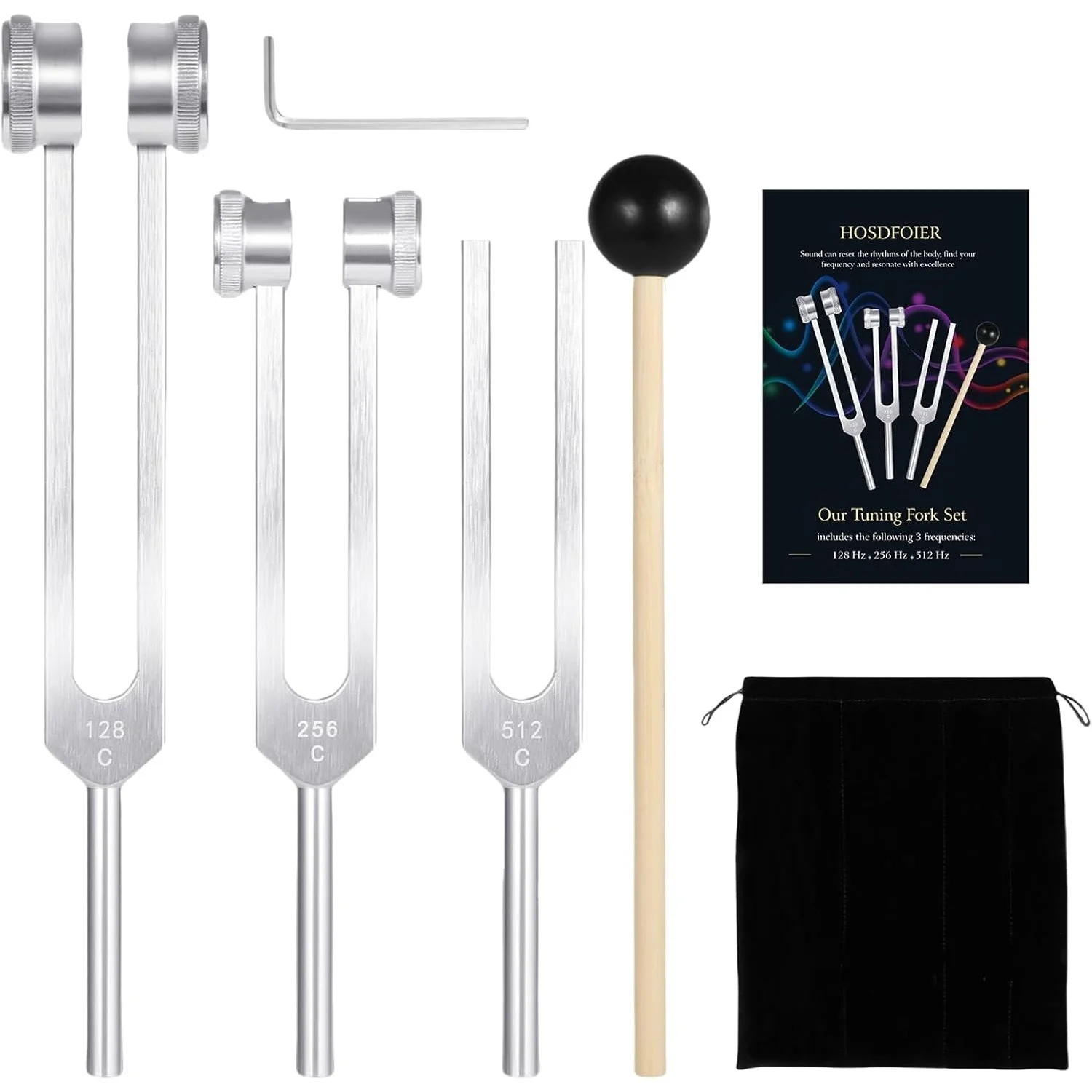 Healing Tuning Forks Set (128Hz/256Hz/512Hz) Weighted for Sound Therapy, Meditation, Yoga & Chakra w/ Mallet, Pouch, Manual
Healing Tuning Forks Set (128Hz/256Hz/512Hz) Weighted for Sound Therapy, Meditation, Yoga & Chakra w/ Mallet, Pouch, Manual