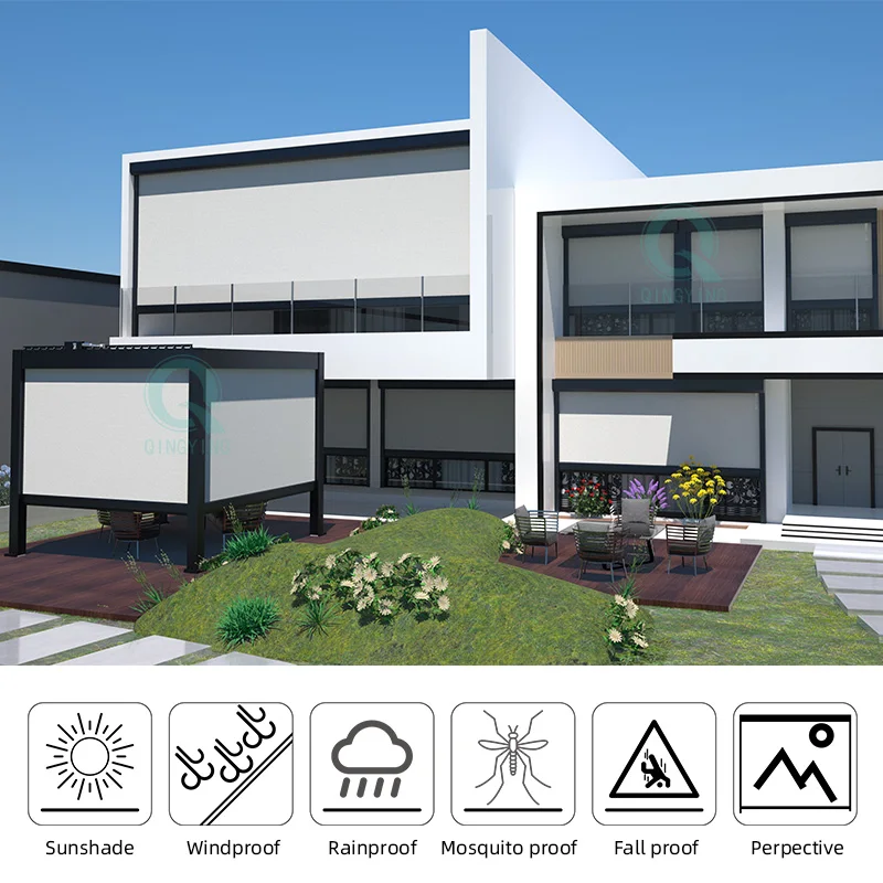 QINGYING Outside Automatic Pergola Screen Windproof Curtain Roller Blinds
QINGYING Outside Automatic Pergola Screen Windproof Curtain Roller Blinds