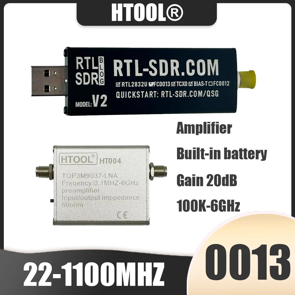 HT004 With Battery Low Noise Amplifier + SDR-V2 FC0013 Receiver Set 22-1100MHz 5dB NF 50Ω For Software Defined Radio
HT004 With Battery Low Noise Amplifier + SDR-V2 FC0013 Receiver Set 22-1100MHz 5dB NF 50Ω For Software Defined Radio