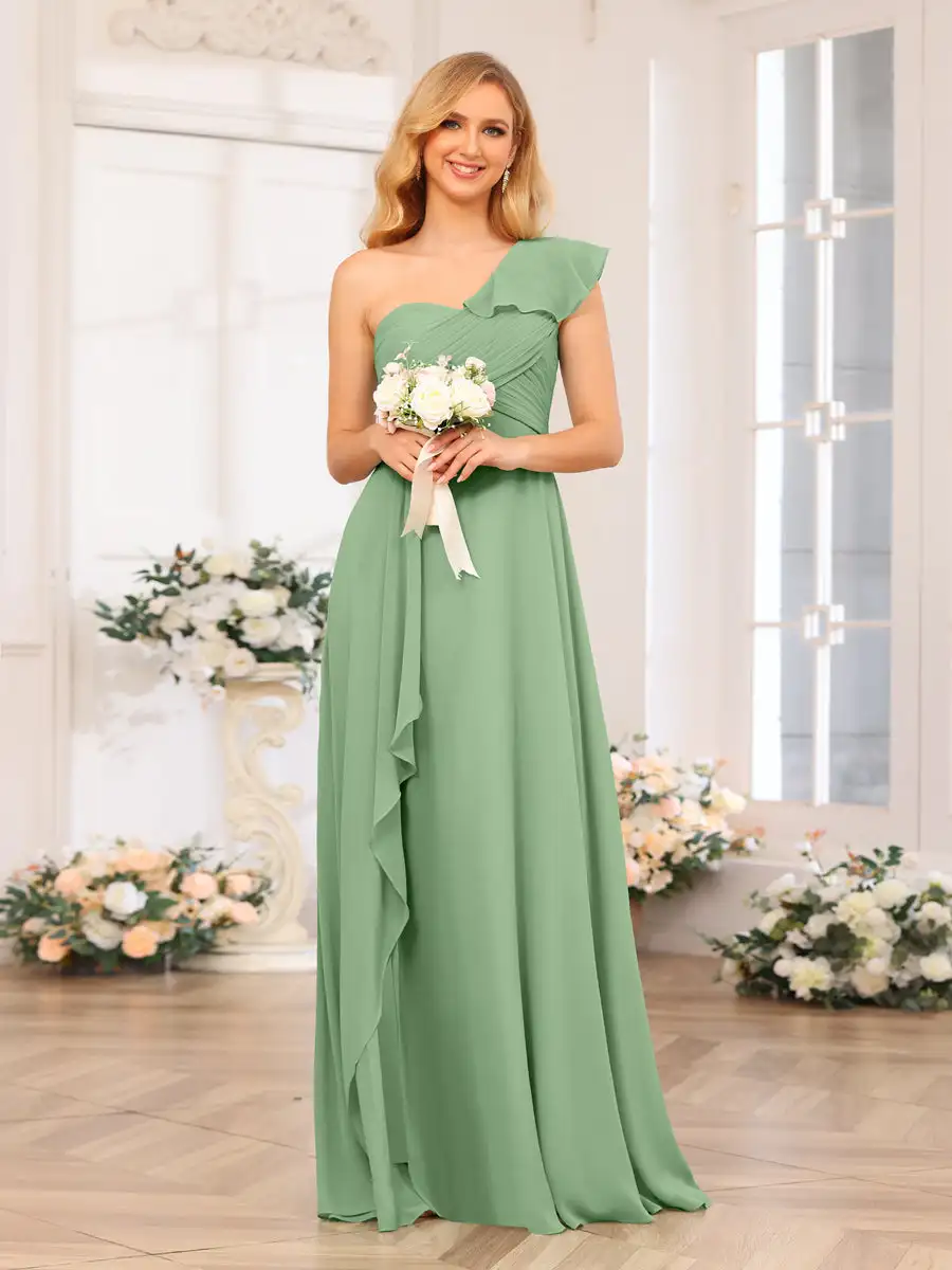 Chiffon One-Shoulder Ruffles Bridesmaid Dresses Criss-Cross Pleats Side Slit A-line Plain Wedding Party Prom Dress Guest Gowns
Chiffon One-Shoulder Ruffles Bridesmaid Dresses Criss-Cross Pleats Side Slit A-line Plain Wedding Party Prom Dress Guest Gowns