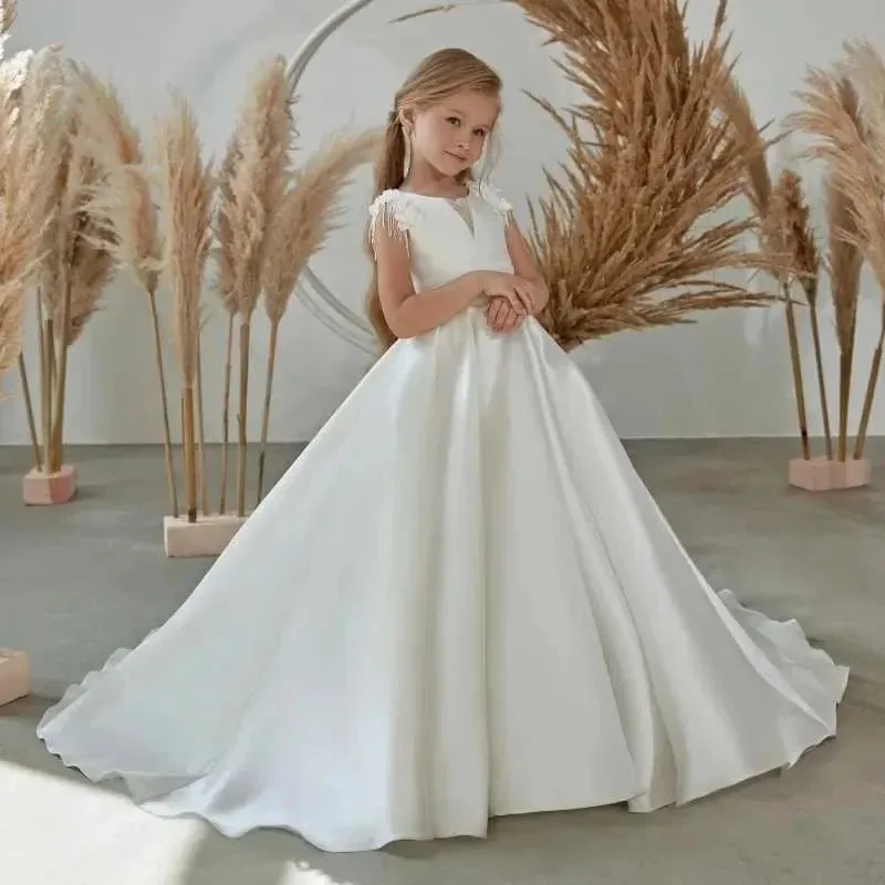 White Sequins Flower Girl Dresses for Wedding Satin Beaded Floor Length Girls Kids Birthday Princess Communion Party Gowns
White Sequins Flower Girl Dresses for Wedding Satin Beaded Floor Length Girls Kids Birthday Princess Communion Party Gowns
