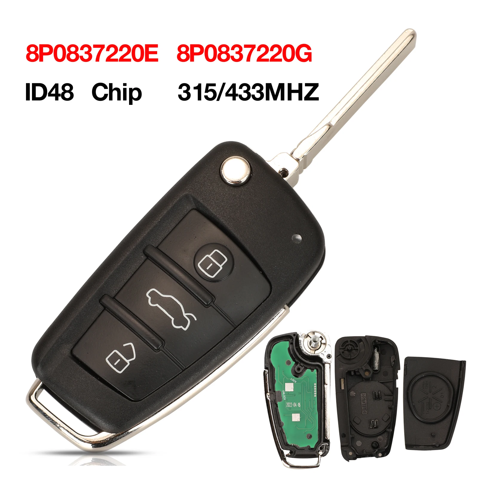 Jingyuqin 8P0837220E 8P0837220G 315/433 МГц ID48 чип дистанционный автомобильный брелок для Audi A3 S3 S4 TT A4 A6 A8 NBG009272T 2674A-009272T 
Jingyuqin 8P0837220E 8P0837220G 315/433 МГц ID48 чип дистанционный автомобильный брелок для Audi A3 S3 S4 TT A4 A6 A8 NBG009272T 2674A-009272T