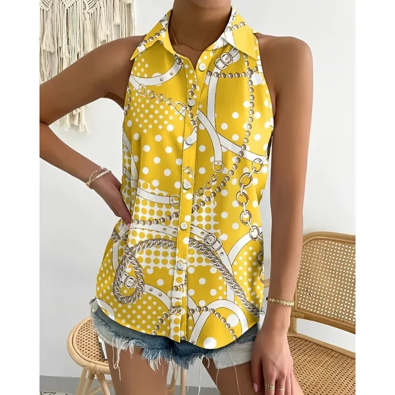 Summer Women's Commuter Shirt Fashion Off The Shoulder Sleeveless Abstract Printed Shirt Flip Collar Button Casual Holiday Shirt
Summer Women's Commuter Shirt Fashion Off The Shoulder Sleeveless Abstract Printed Shirt Flip Collar Button Casual Holiday Shirt