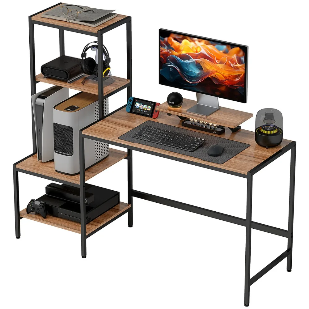 Side four-tier shelf adjusts left or right for convenience, for livingroom,home office, Brown, Black, computer desk
Side four-tier shelf adjusts left or right for convenience, for livingroom,home office, Brown, Black, computer desk