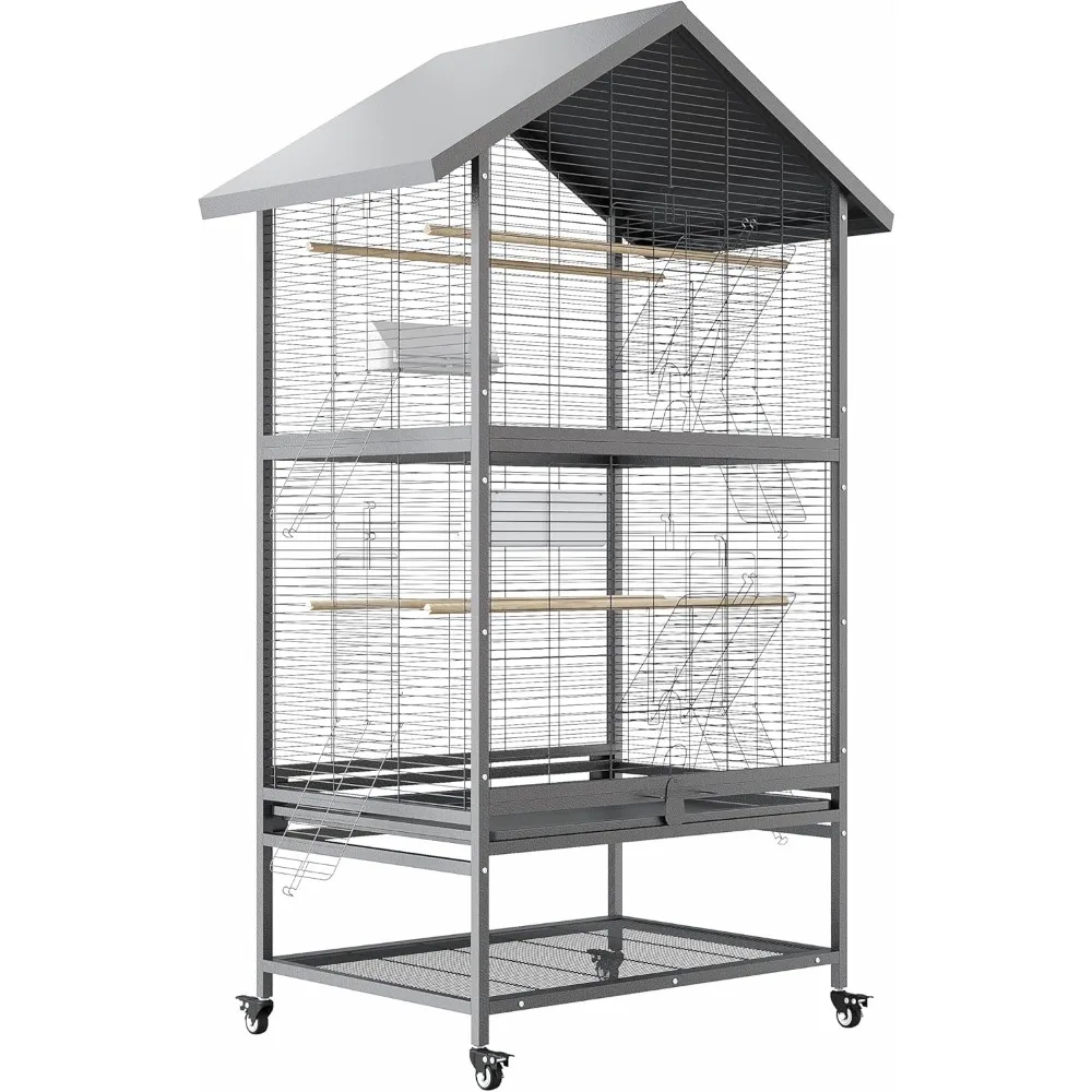 65.7" Double-Layer Reinforced Metal Parrot Breeding Cage, Large Aviary with 4 Silent Casters + Removable Tray & Feeders for Maca
65.7" Double-Layer Reinforced Metal Parrot Breeding Cage, Large Aviary with 4 Silent Casters + Removable Tray & Feeders for Maca