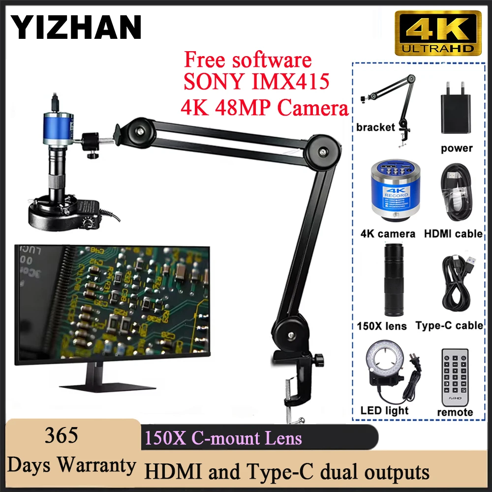 YIZHAN 4K 1080P Full HD Digital Microscope TYPE-C USB HDMI VGA Industrial Camera 150X Zoom Lens Measurement For PCB Soldering
YIZHAN 4K 1080P Full HD Digital Microscope TYPE-C USB HDMI VGA Industrial Camera 150X Zoom Lens Measurement For PCB Soldering