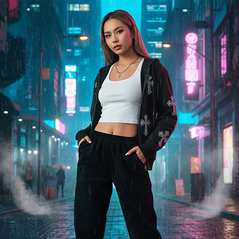 Уличная женская мода Y2K, толстовки на молнии, готический принт со стразами, зима-осень, толстовка с длинными рукавами, повседневная куртка с капюшоном
Уличная женская мода Y2K, толстовки на молнии, готический принт со стразами, зима-осень, толстовка с длинными рукавами, повседневная куртка с капюшоном