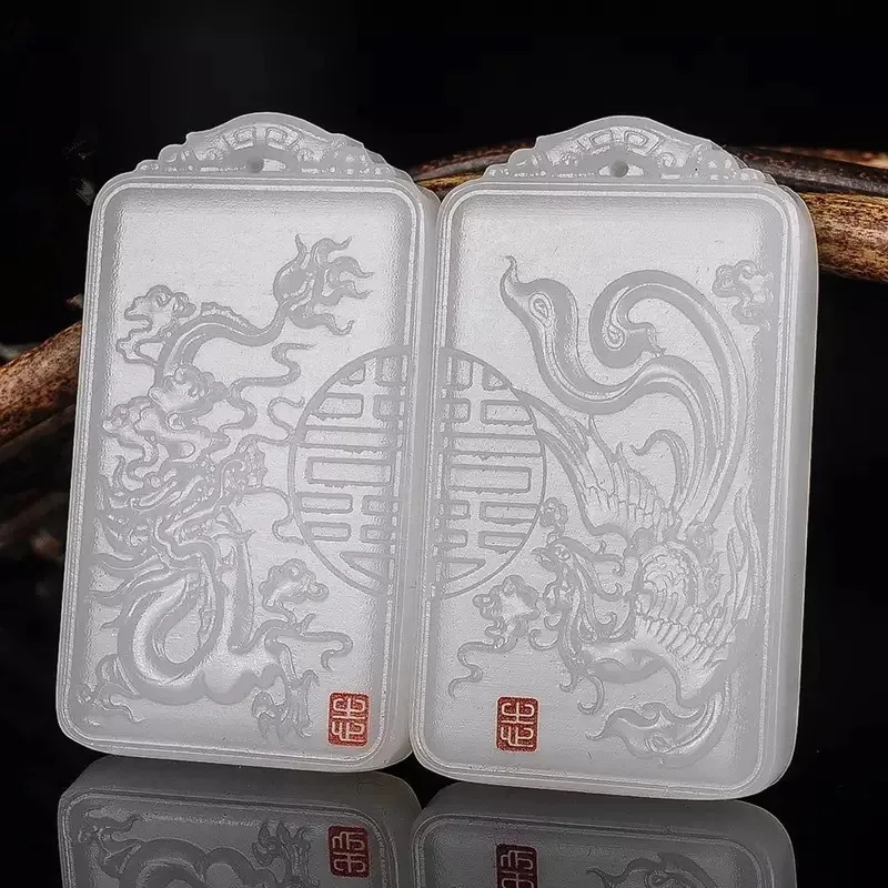 Natural Chinese White Jade Hand Carved Dragon and Phoenix Pendant Fashion Boutique Jewelry Couple Necklace Popular Gift
Natural Chinese White Jade Hand Carved Dragon and Phoenix Pendant Fashion Boutique Jewelry Couple Necklace Popular Gift