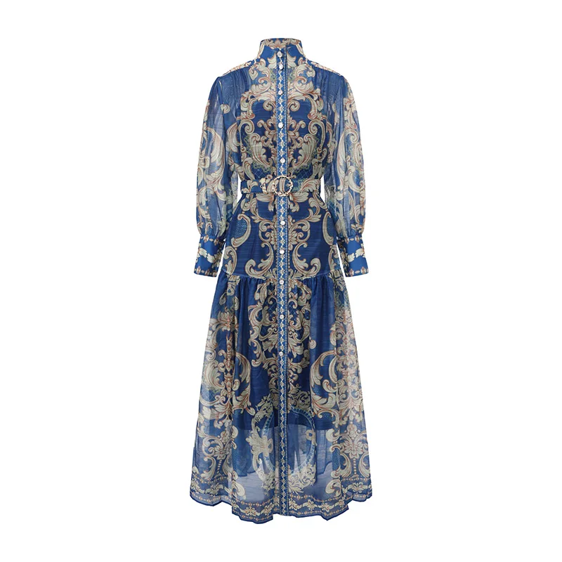 Women's Vintage Paisley Print Chiffon Maxi Dress Stand Collar Long Lantern Sleeve Floral Belt Boho Robe Fashion
Women's Vintage Paisley Print Chiffon Maxi Dress Stand Collar Long Lantern Sleeve Floral Belt Boho Robe Fashion