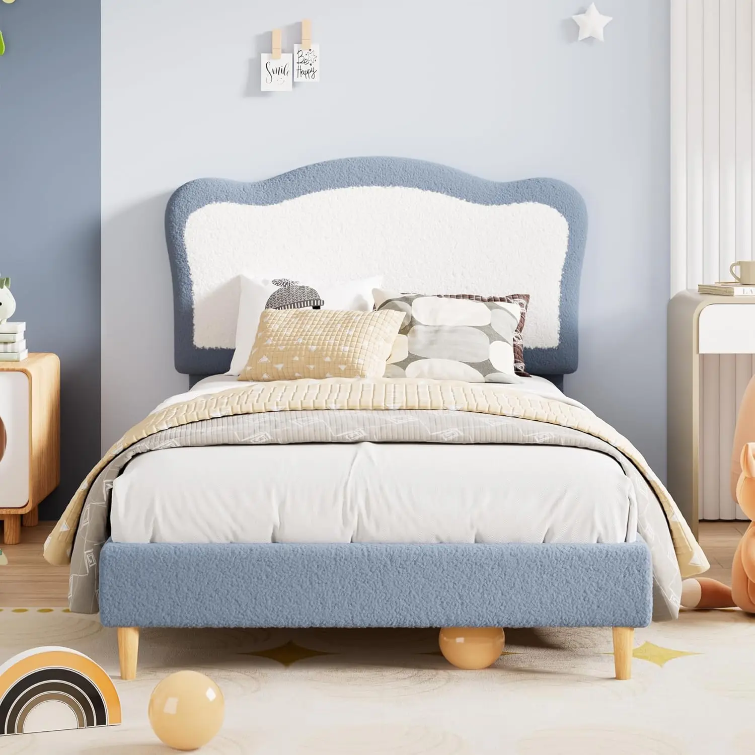 Twin Kids Platform Bed Frame Upholstered Headboard Wooden Slats No Box Spring Noise Free Easy Assembly, Customized
Twin Kids Platform Bed Frame Upholstered Headboard Wooden Slats No Box Spring Noise Free Easy Assembly, Customized