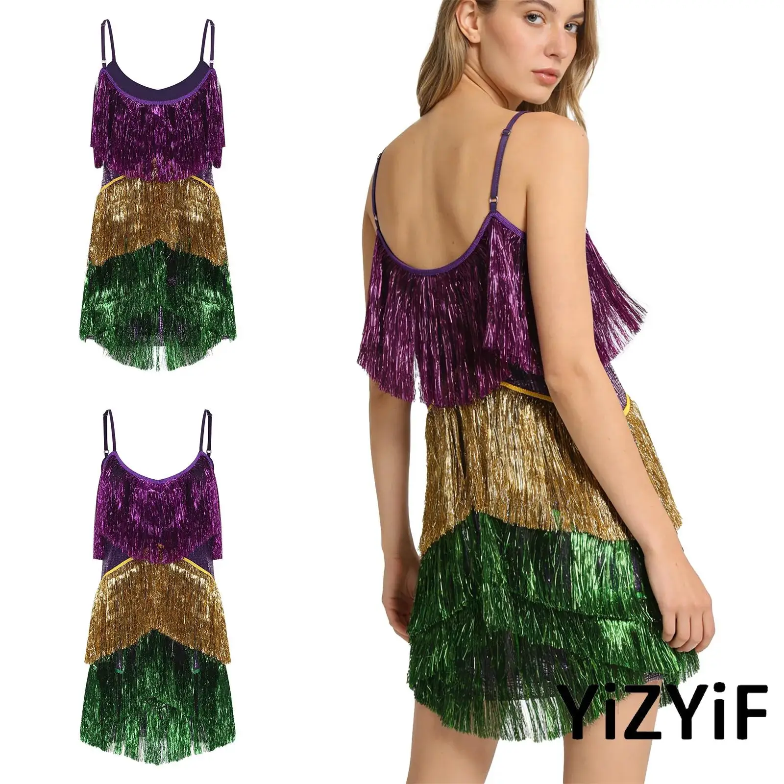 Womens Club Party Pole Dance Dress Shiny Sequin Fringed Mini Dress Color Blocking Tassel Sleeveless Sling Dress Belly Dancewear
Womens Club Party Pole Dance Dress Shiny Sequin Fringed Mini Dress Color Blocking Tassel Sleeveless Sling Dress Belly Dancewear