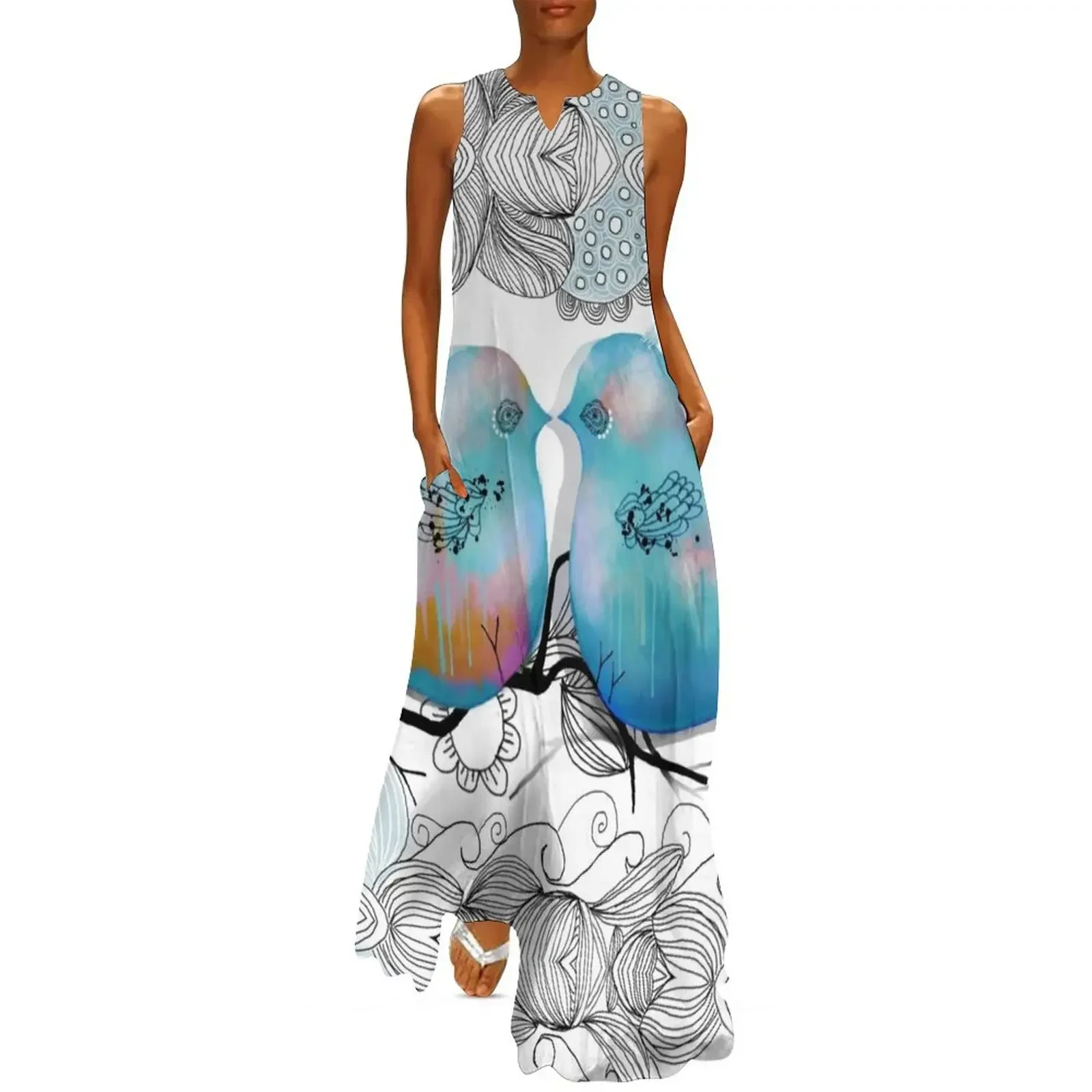 Turquoise Love Birds Long Dress women party dresses women's luxury party dress Dress woman
Turquoise Love Birds Long Dress women party dresses women's luxury party dress Dress woman