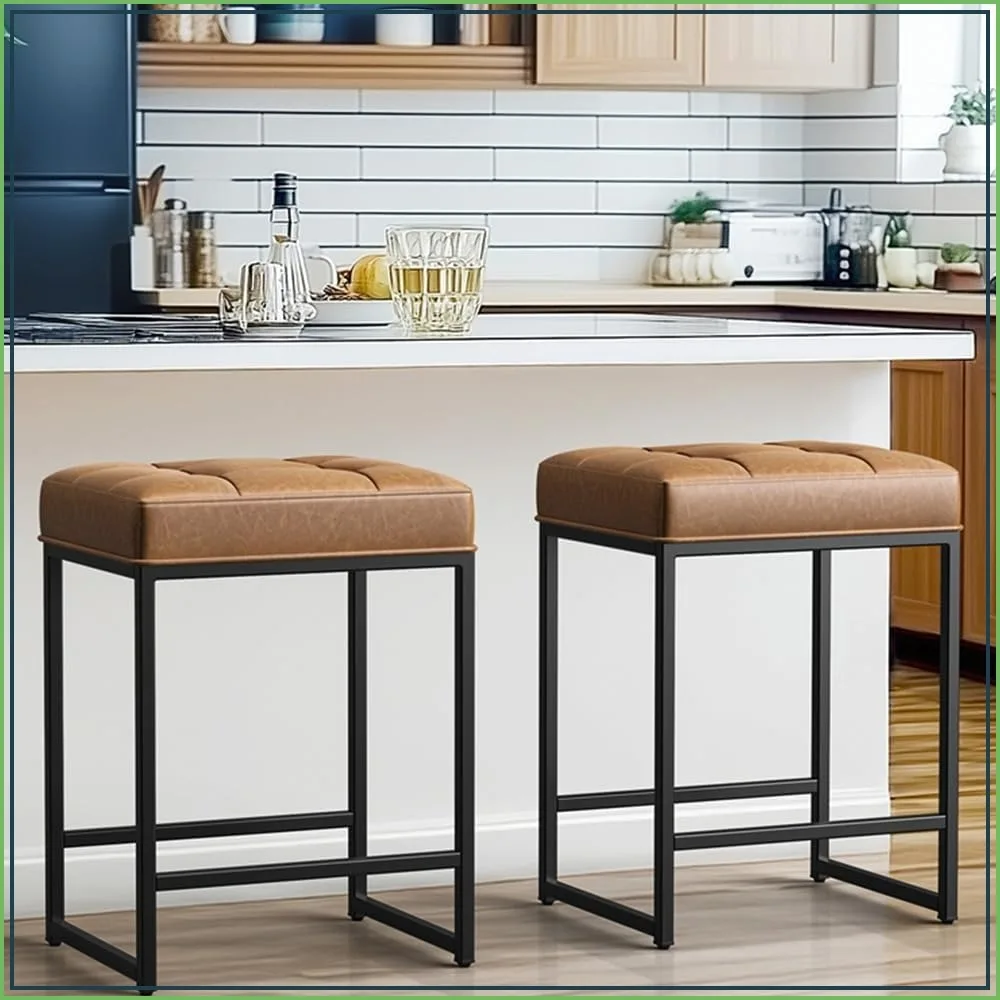 Set of 2 Backless Counter Height Bar Stools, 24 Inch Faux Leather Kitchen Island Stools, Brown
Set of 2 Backless Counter Height Bar Stools, 24 Inch Faux Leather Kitchen Island Stools, Brown