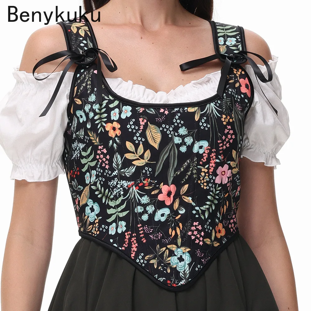 French Women Floral Overbust Corset Bustiers with Shoulder Straps Gothic Bustier Vintage Flower Print Corselet Crop Top Tank
French Women Floral Overbust Corset Bustiers with Shoulder Straps Gothic Bustier Vintage Flower Print Corselet Crop Top Tank