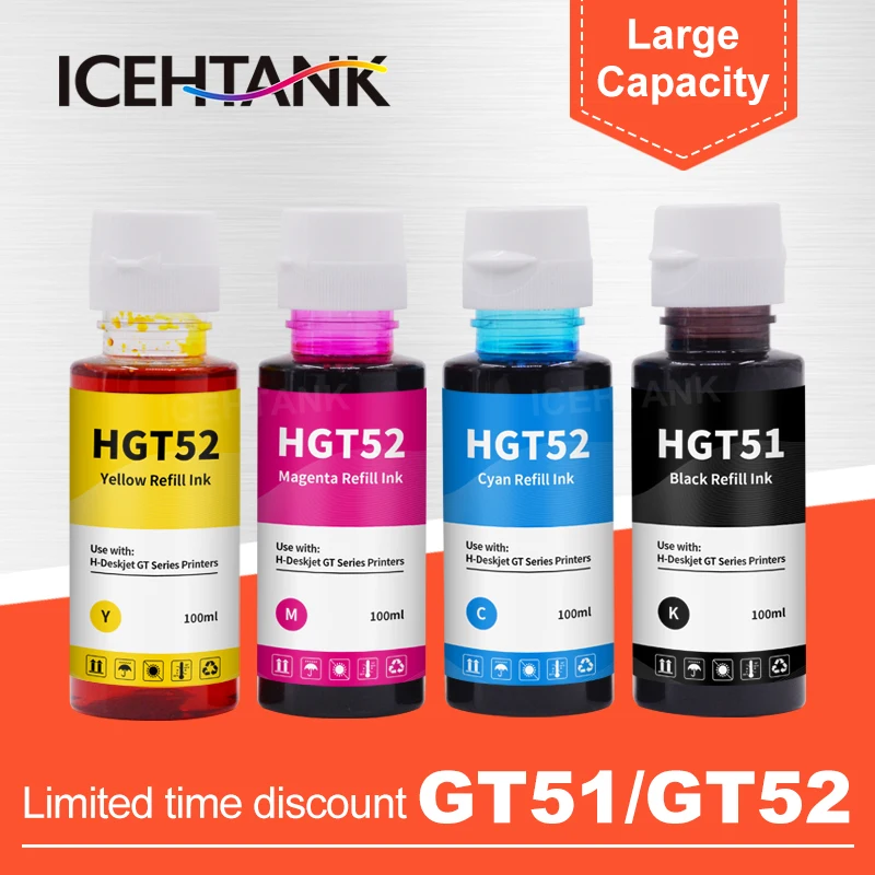 100ML / Bottle Refill Dye Ink For HP GT51 GT52 Smart Tank 450 455 500 510 515 516 519 530 559 570 610 615 651 Printer GT51-52
100ML / Bottle Refill Dye Ink For HP GT51 GT52 Smart Tank 450 455 500 510 515 516 519 530 559 570 610 615 651 Printer GT51-52
