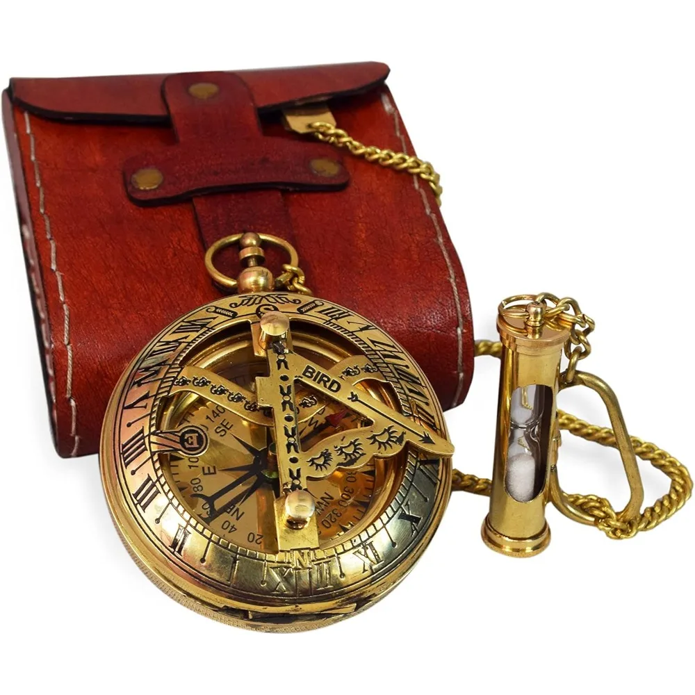 Vintage brass sundial compass in leather case engraved collectible nautical gift for men anniversary
Vintage brass sundial compass in leather case engraved collectible nautical gift for men anniversary
